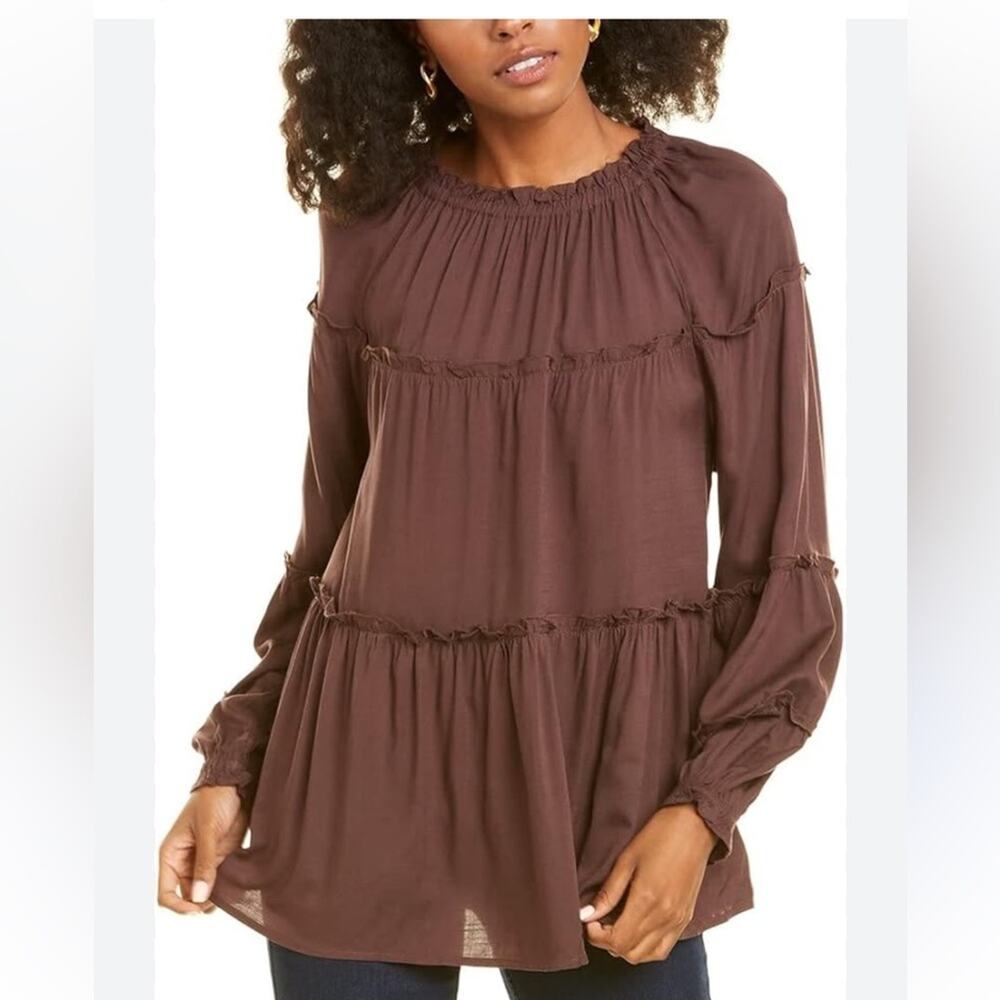 BeachLunchLounge Henriette Brown Slub Blouse - Size Medium